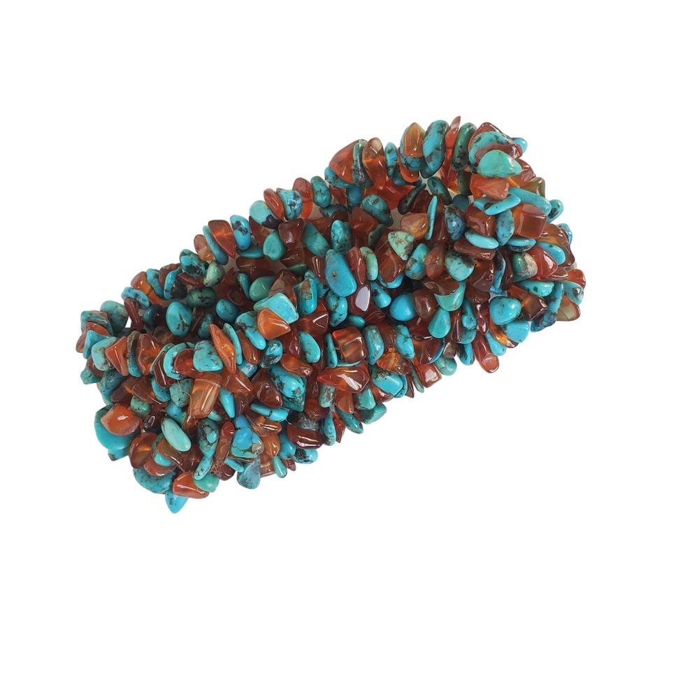 Amber & Turquoise Chip Multi Strand Cuff Bracelet - Picture 2 of 7